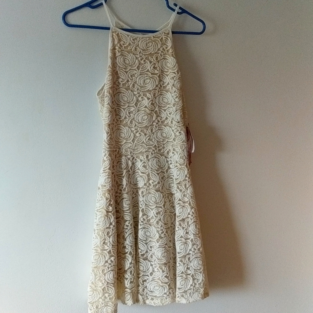 New Emerald Sundae Ivory Halter Dress Medium Fit & Flare Lace